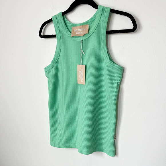 NWT Araminta James The Everyday Tank Honeydew Green Waffle Knit Women XS 6 Beach - Picture 3 of 9